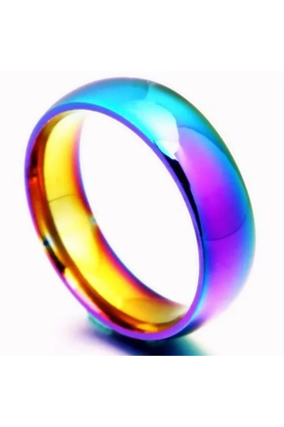 2/4/6/8mm Mystic Rainbow Band Men Women'S Titanium Steel Engagement Ring Sz 5-13
