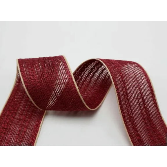 EOEMY 2 Meters Faux Burlap Hessian Jute Edge Ribbon Trim Tape 38mm Gift Bow-2 Meters-Burgundy
