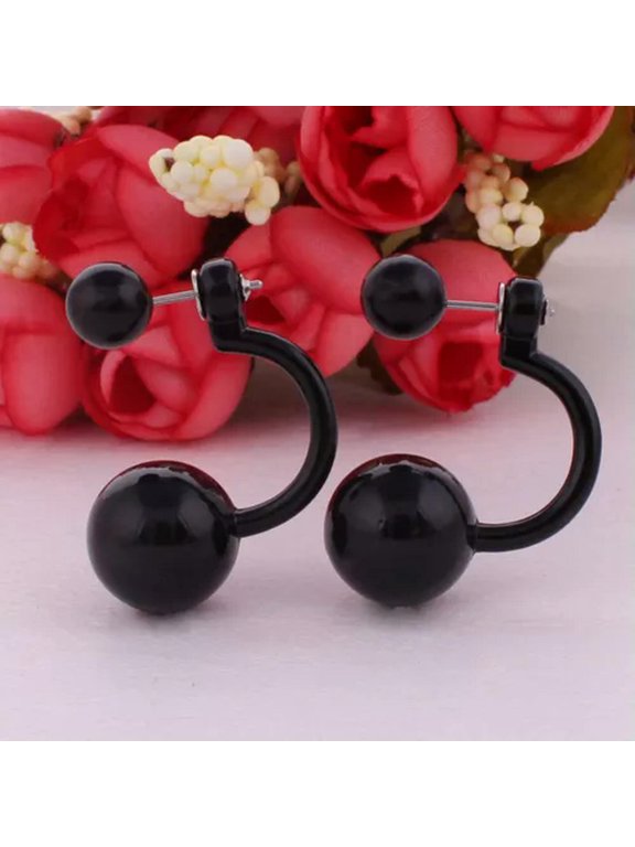 2 Pairs Metallic Color Acrylic Round Double Sided Ear Stud Front Back Earrings-E: Metallic Black
