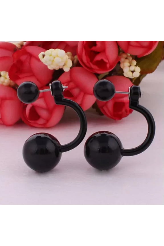 2 Pairs Metallic Color Acrylic Round Double Sided Ear Stud Front Back Earrings-E: Metallic Black