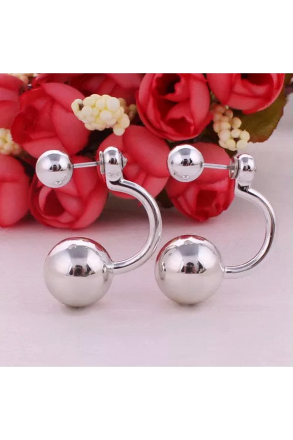 2 Pairs Metallic Color Acrylic Round Double Sided Ear Stud Front Back Earrings-F: Metallic Silver
