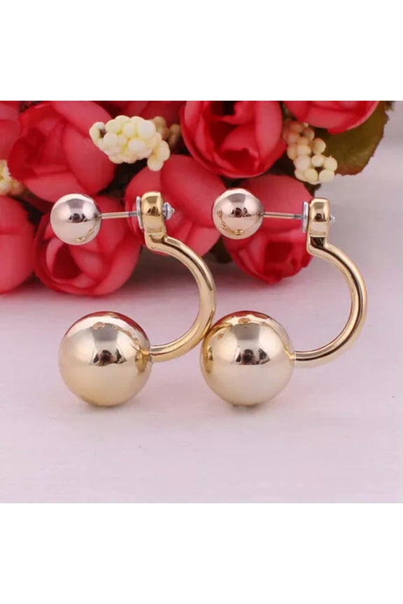2 Pairs Metallic Color Acrylic Round Double Sided Ear Stud Front Back Earrings-G: Metallic Gold