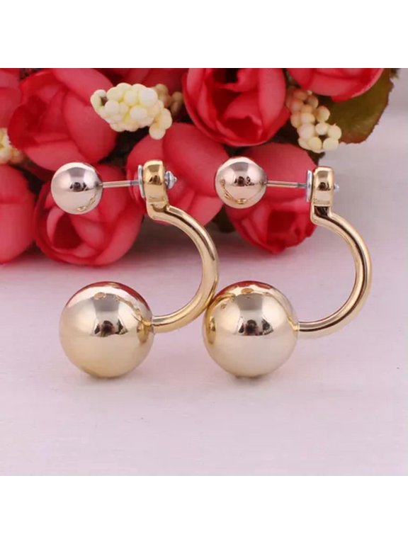 2 Pairs Metallic Color Acrylic Round Double Sided Ear Stud Front Back Earrings-G: Metallic Gold