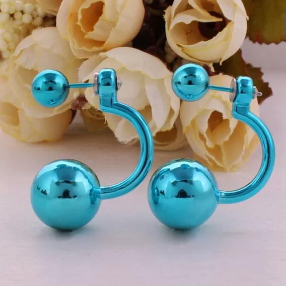 EOEMY 2 Pairs Metallic Color Acrylic Round Double Sided Ear Stud Front Back Earrings-H: Metallic Sky Blue