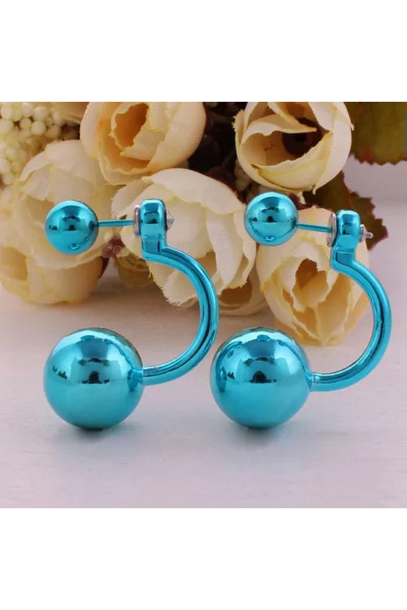 2 Pairs Metallic Color Acrylic Round Double Sided Ear Stud Front Back Earrings-H: Metallic Sky Blue