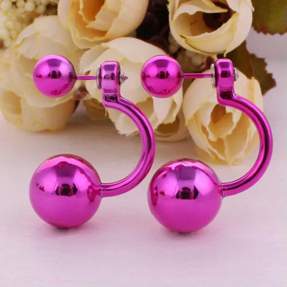 EOEMY 2 Pairs Metallic Color Acrylic Round Double Sided Ear Stud Front Back Earrings-I: Metallic Hot Pink