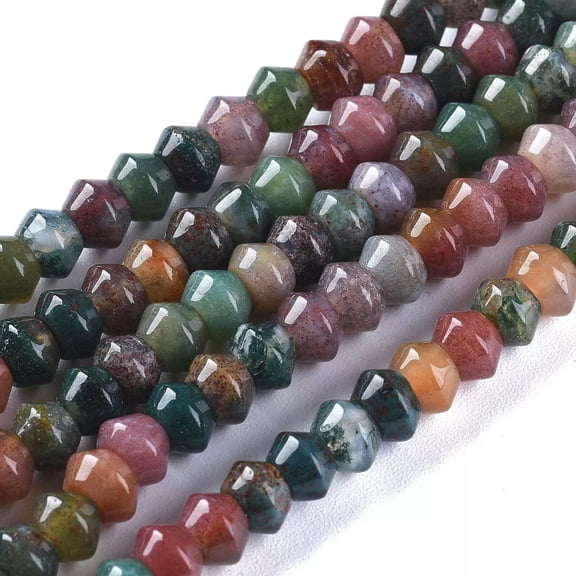EOEMY 2 Strd 5.5mm Bicone Natural Indian Agate Stone Beads Tiny Gemstone Loose Spacer