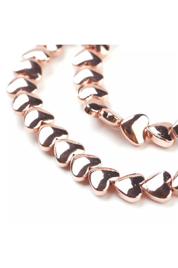 2 Strds Rose Gold Synthetic Hematite Stone Beads Smooth Heart Electroplate 5X6mm