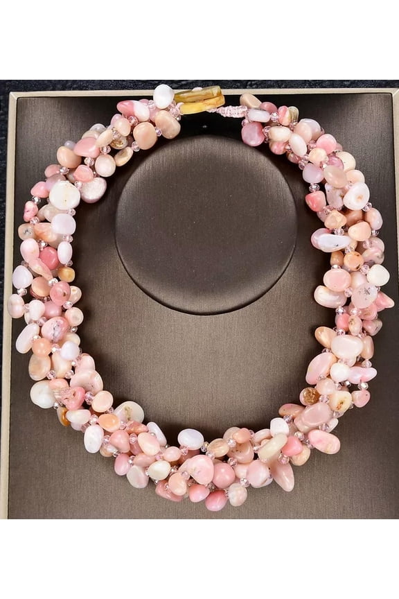 20" 5 Strands Pink Opal Crystal Necklace