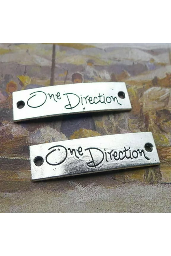 20 Assorted Tibet Silver Tone Alloy Pendants Connector Charms 2-Hole Various-16# "One Direction" 38X10mm