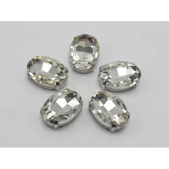 EOEMY 20 Crystal Glass Oval Sewing Rhinestones Rose Montees Beads 10X14mm 13X18mm-Silver + Clear Crystal-13X18mm