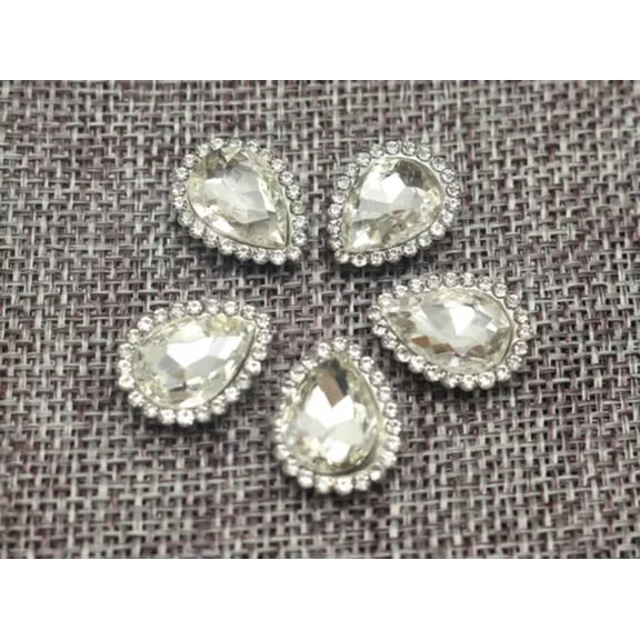 EOEMY 20 Crystal Glass Teardrop Rhinestones Rose Montees Beads 10X14mm Colour Choice-Silver + Clear Crystal