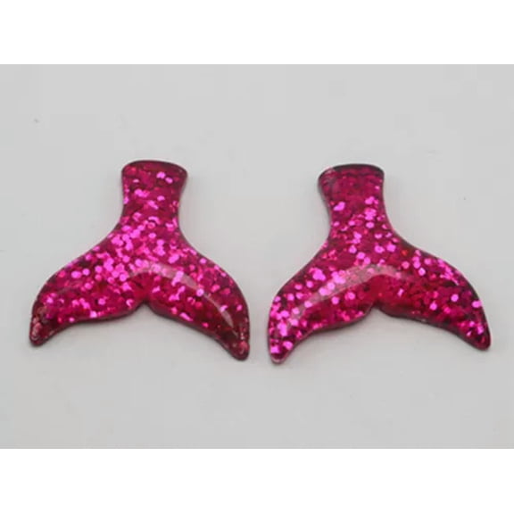 EOEMY 20 Glitter Flatback Resin Crystal Smooth Mermaid Tail Cabachon 36mm Color Choice-Hot Pink