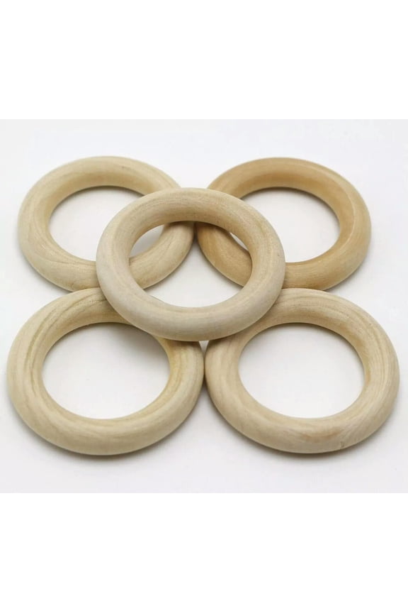 20 Large Unfinished Natural Untreated Plain Wooden 45mm(1.8") Wood Round Ring