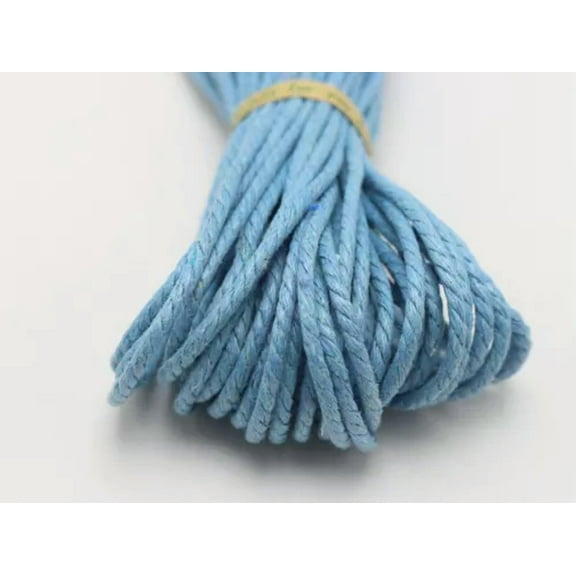 EOEMY 20 Meters Waxed Twisted Cotton Cord Thread Line 2mm Macrame Rope String Jewelry-Light Blue