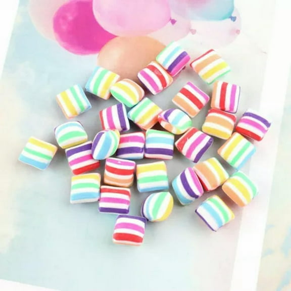EOEMY 20 Mixed Color Polymer Clay Cabochons Various Flower Marshmallow Candy Fruits-Striped Jelly Drops Candy 10mm