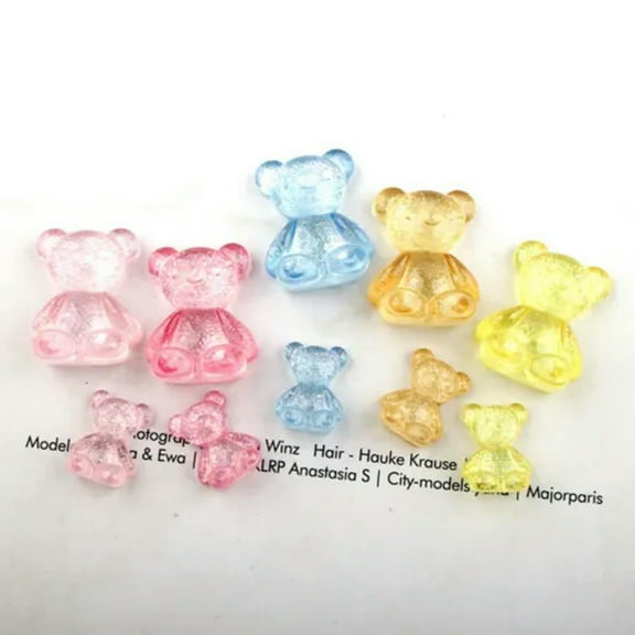 EOEMY 20 Mixed Color Resin Cute Crystal Glitter Bear Flatback Cabachons Charms-Small 14X11mm