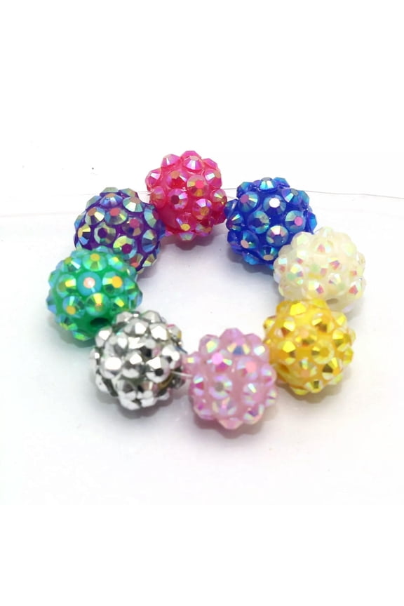 20 Mixed Colour Acrylic Rhinestone Disco Ball Beads 12mm For Shamballa Bracelet