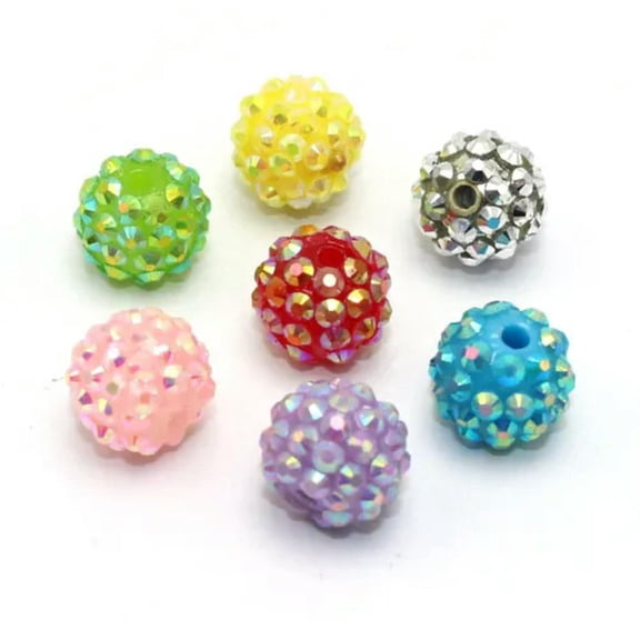 EOEMY 20 Pcs Acrylic Rhinestone Gems Pave Disco Ball Beads 14mm Diy Bracelet Earring-Multi-Color