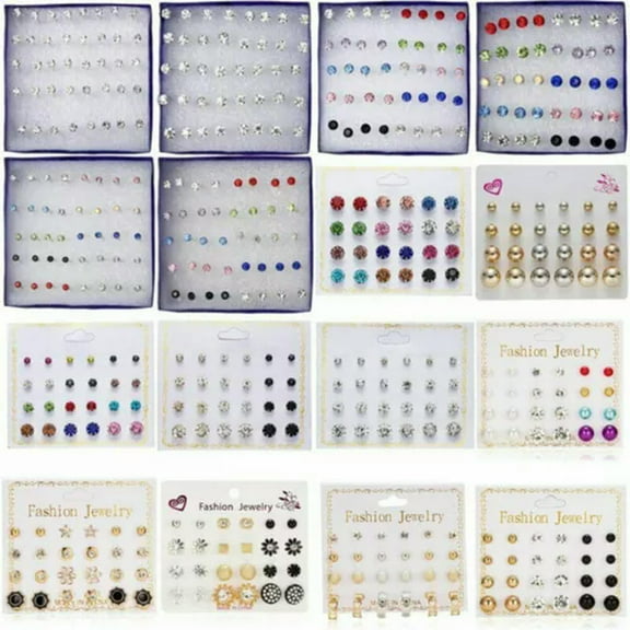 EOEMY 20 Pairs Earrings Set Rhinestone Crystal Pearl Ear Stud Women Jewelry Gift Usa./-4 Pairs Silver Geometric