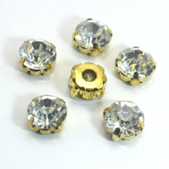 EOEMY 20 Pcs Crystal Glass Rose Montees Rhinestone 10mm Ss45 Sew On Bead Wedding Craft-Golden + Clear Crystal