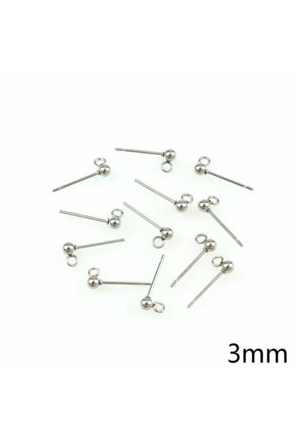 20 Stainless Steel Ball Post Earring Ear Stud With Loop & Stopper Dangle Earring-3mm