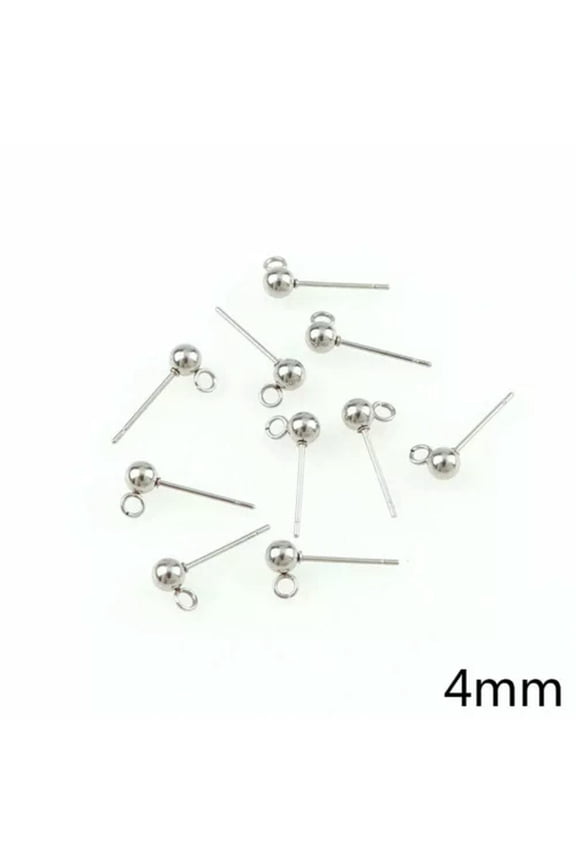 20 Stainless Steel Ball Post Earring Ear Stud With Loop & Stopper Dangle Earring-4mm