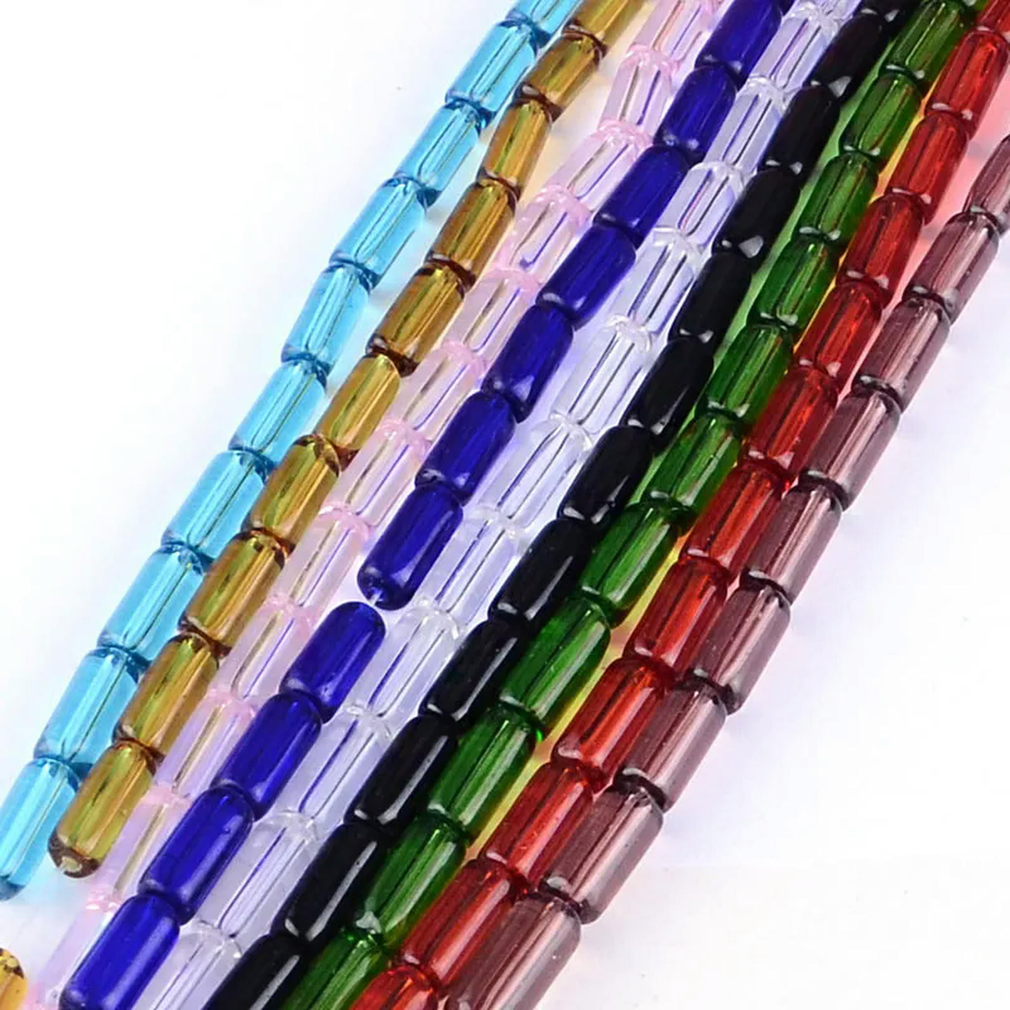 EOEMY 20 Strds Assorted Transparent Glass Tube Beads Loose Spacers 10X4mm Craft 12.5"