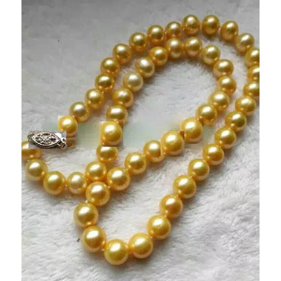 EOEMY 20" Stunning Aaa 9-10mm Real Natural South Sea Gold Pearl Necklace 14K Clasp 18"-24 Inch