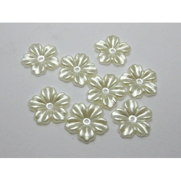 EOEMY 200 Ivory Pearl Flower Beads Flat Back 12mm Scrapbook Craft Flower Embellishment