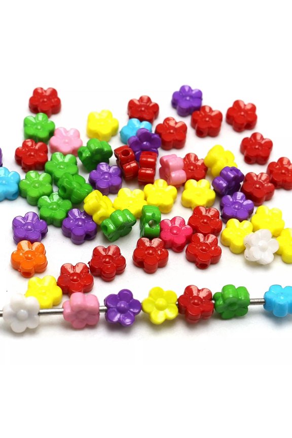 200 Mixed Bright Color Acrylic Daisy Flower Charm Beads 8X8mm Jewelry Making