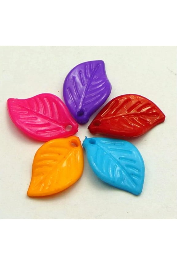 200 Mixed Bubblegum Color Acrylic Tiny Leaf Leaves Drop Charm Pendants 16X10mm