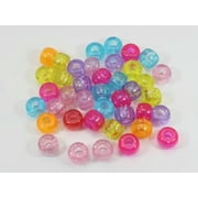 EOEMY 200 Mixed Color Acrylic Barrel Pony Beads 9X6mm Various Style Kids Craft Kandi-50# Mixed Glitter Transparent ...
