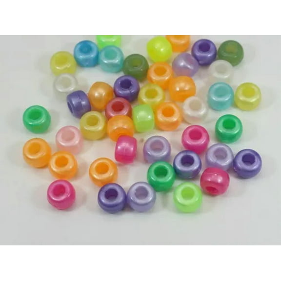 EOEMY 200 Mixed Color Acrylic Barrel Pony Beads 9X6mm Various Style Kids Craft Kandi-52# Mixed Pearlescent Color