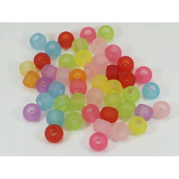 EOEMY 200 Mixed Color Acrylic Barrel Pony Beads 9X6mm Various Style Kids Craft Kandi-53# Mixed Frosted Color
