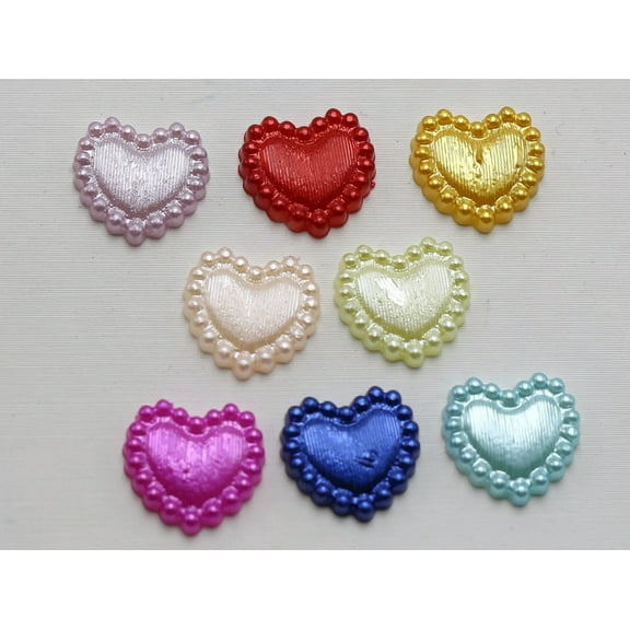 EOEMY 200 Mixed Color Acrylic Half Pearl Heart Flatback Beads 10mm Ribbon Pattern