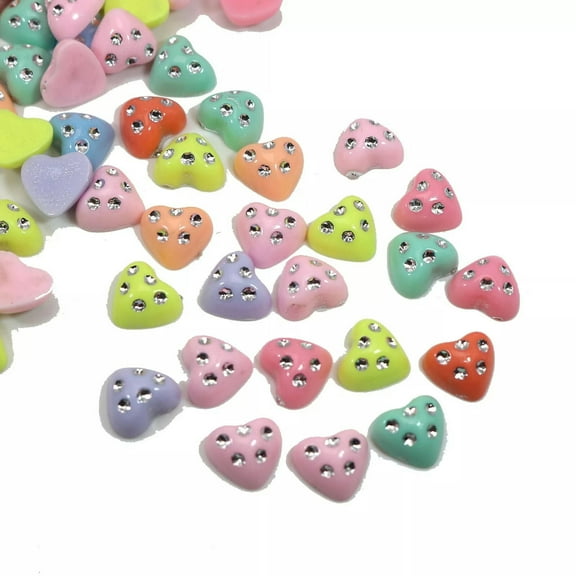 EOEMY 200 Mixed Pastel Color Sparkling Silver Dots Flatback Resin Heart Dome Cabochons