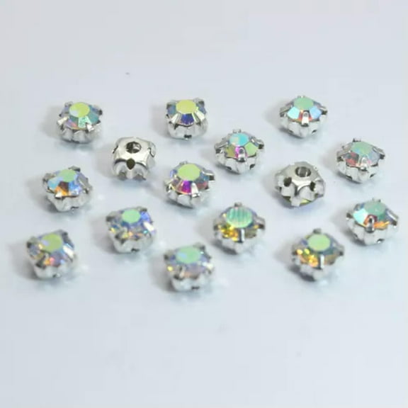 EOEMY 200 Pcs Crystal Glass Rose Montees Rhinestone 5mm Ss18 Sew On Bead Wedding Craft-Silver + Clear Ab Crystal