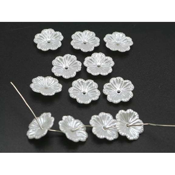 EOEMY 200 Pure White Acrylic Pearl Flower Bead Cap Bead 12mm Sewing Bow Center Wedding
