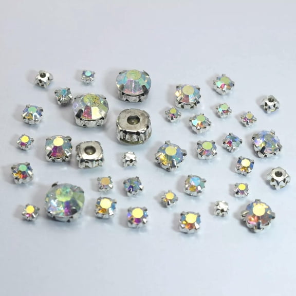 EOEMY 200 Silver Clear Ab Crystal Glass Rose Montees Mixed Size Sew On Rhinestone Bead