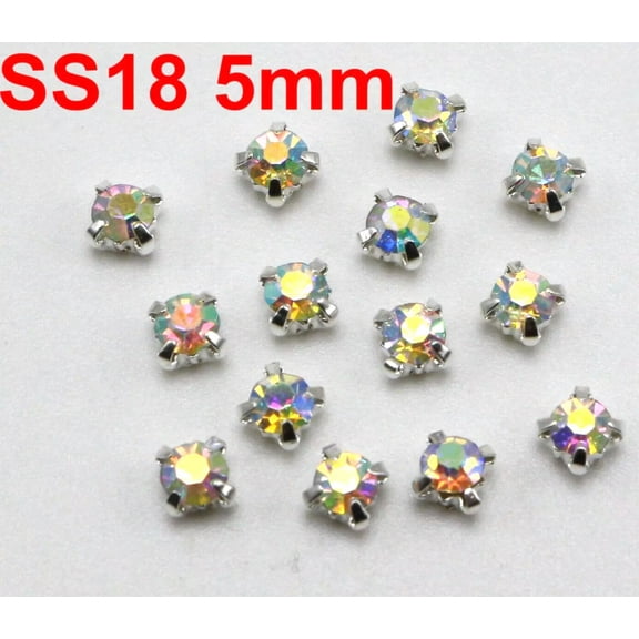 EOEMY 200 Silver With Clear Ab Crystal Glass Rose Montees 5mm Sew On Rhinestones Beads