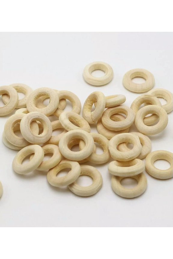 200 Unfinished Natural Untreated Plain Wooden 15mm Wood Round Ring Diy