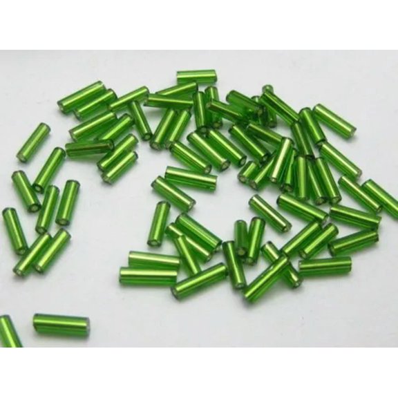 EOEMY 2000 Glass Tube Bugle Beads 2X7mm Silver-Line+ Storage Box Jewelry Making-Green Silver-Lined