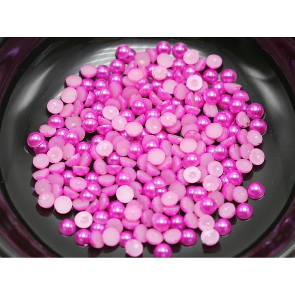 EOEMY 2000 Hot Pink Acrylic Half Pearl Flatback Round Bead 4mm Nail Art Tips Scrapbook