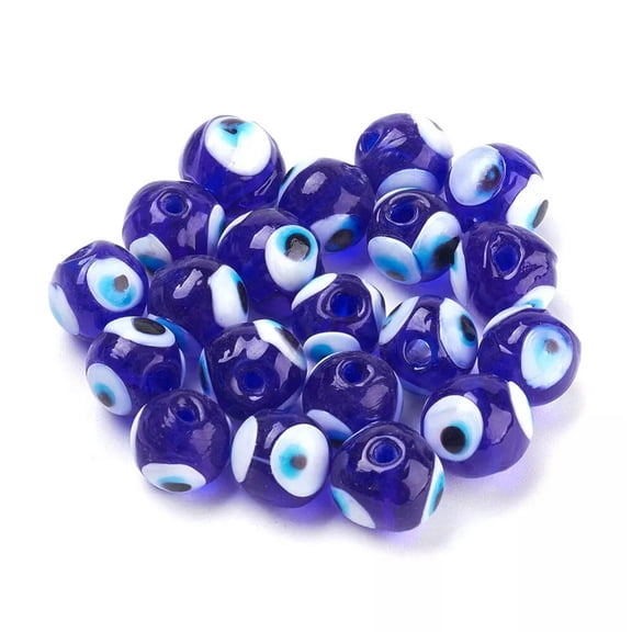 EOEMY 200Pc 12mm Blue Round Handmade Lampwork Evil Eye Beads Smooth Loose Spacer Beads