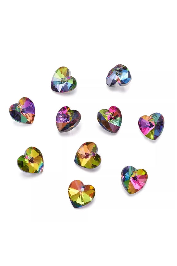 200Pcs Colorful Electroplated Glass Heart Pendants Faceted Mini Charms 14X14mm