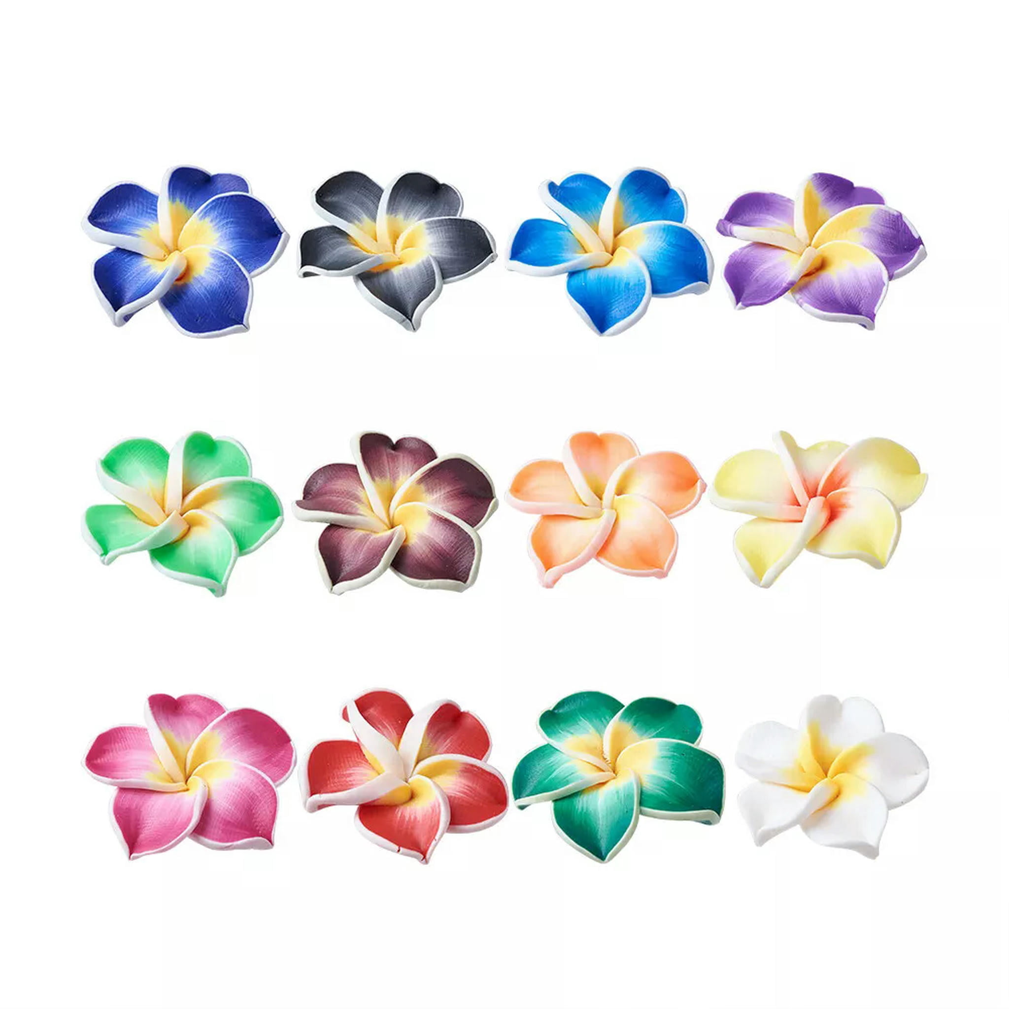 EOEMY 200Pcs Handmade Polymer Clay 3D Flower Plumeria Beads Mini Spacer Craft 20X10mm