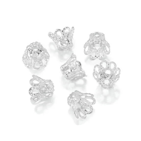 EOEMY 200Pcs Silver Flower Bell Bead Caps 9X7mm Jewelry Findings