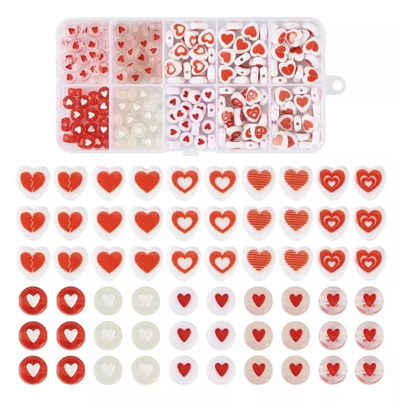 EOEMY 200X Heart Red Acrylic Beads Set For Diy Word Message Initial Bracelet 8.5X3.5mm