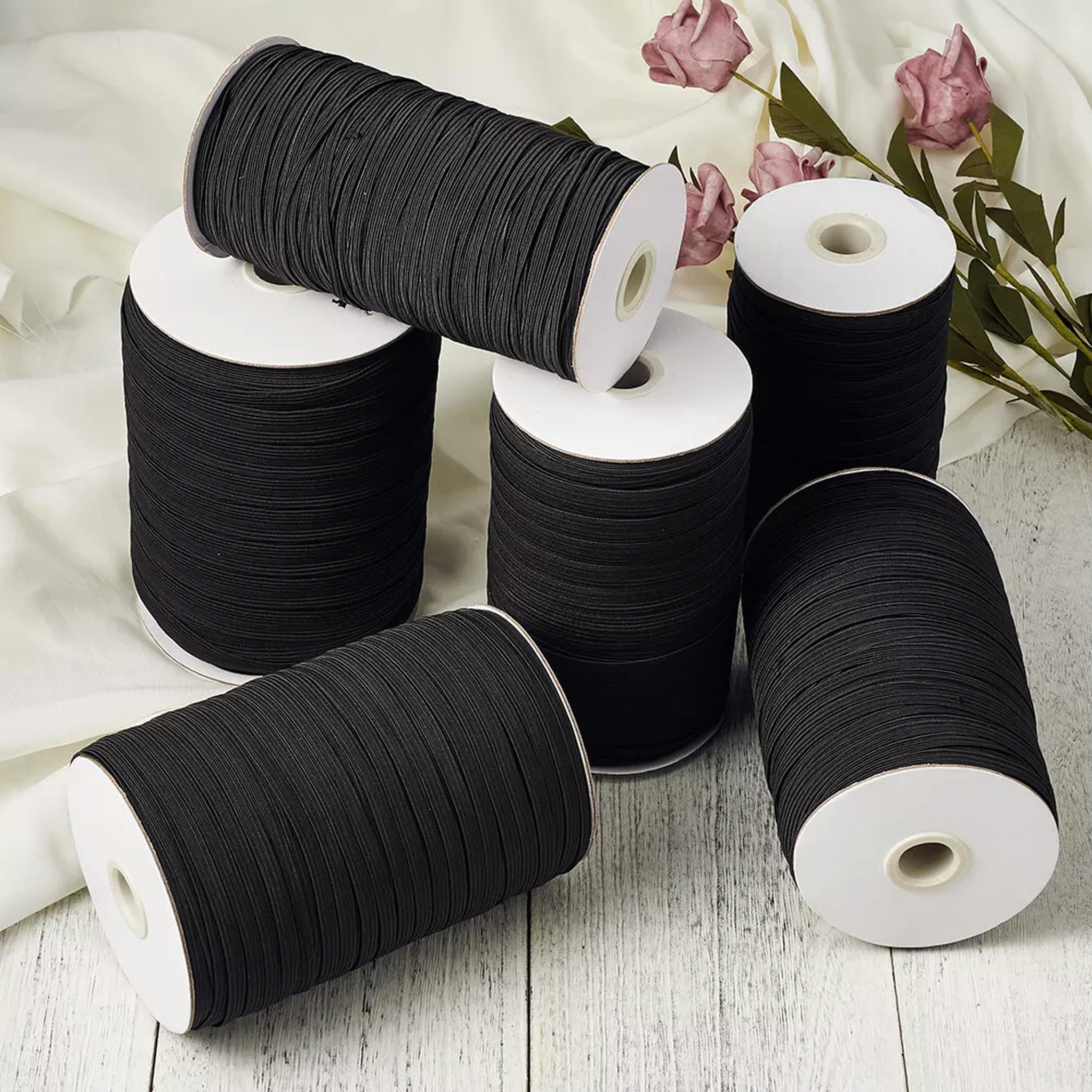 EOEMY 200Yds Black Flat Elastic Cords Stretchy Jewelry Thread Diy Crafting String 6mm
